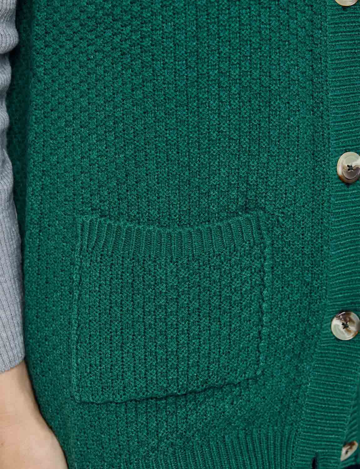 Ladies Two Pocket Knitted Waistcoat Basket Weave Texture with Mock Horn Buttons - Picture 7 of 28