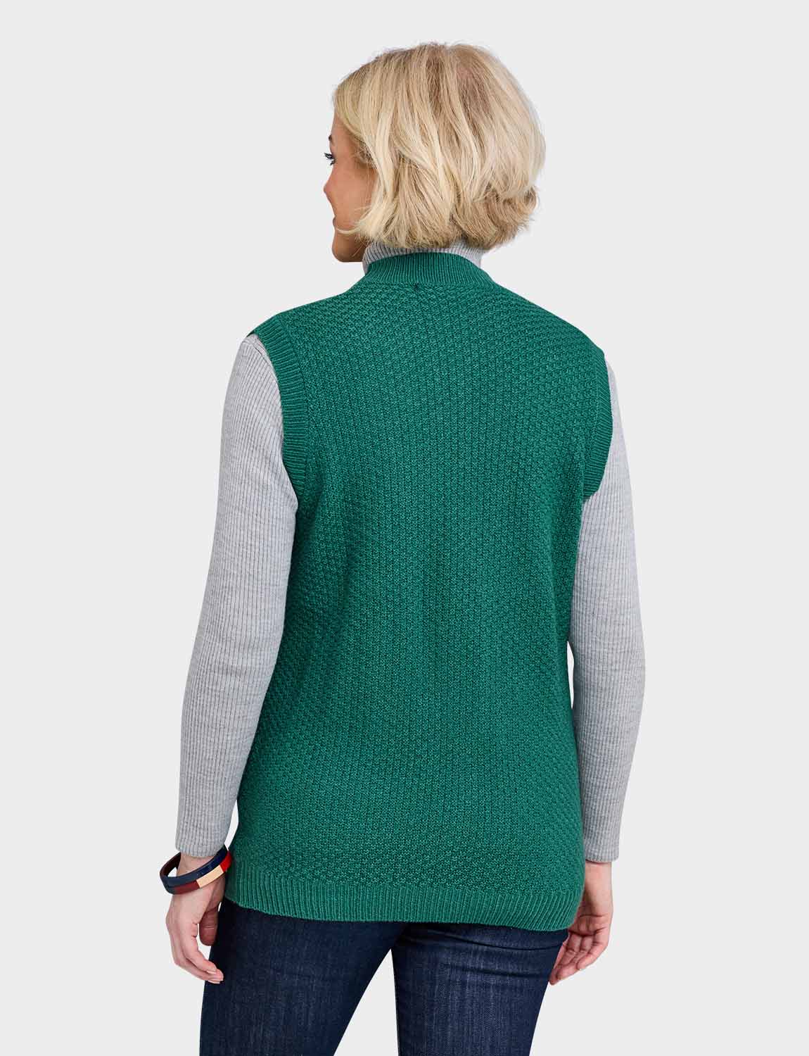 Ladies Two Pocket Knitted Waistcoat Basket Weave Texture with Mock Horn Buttons - Picture 8 of 28