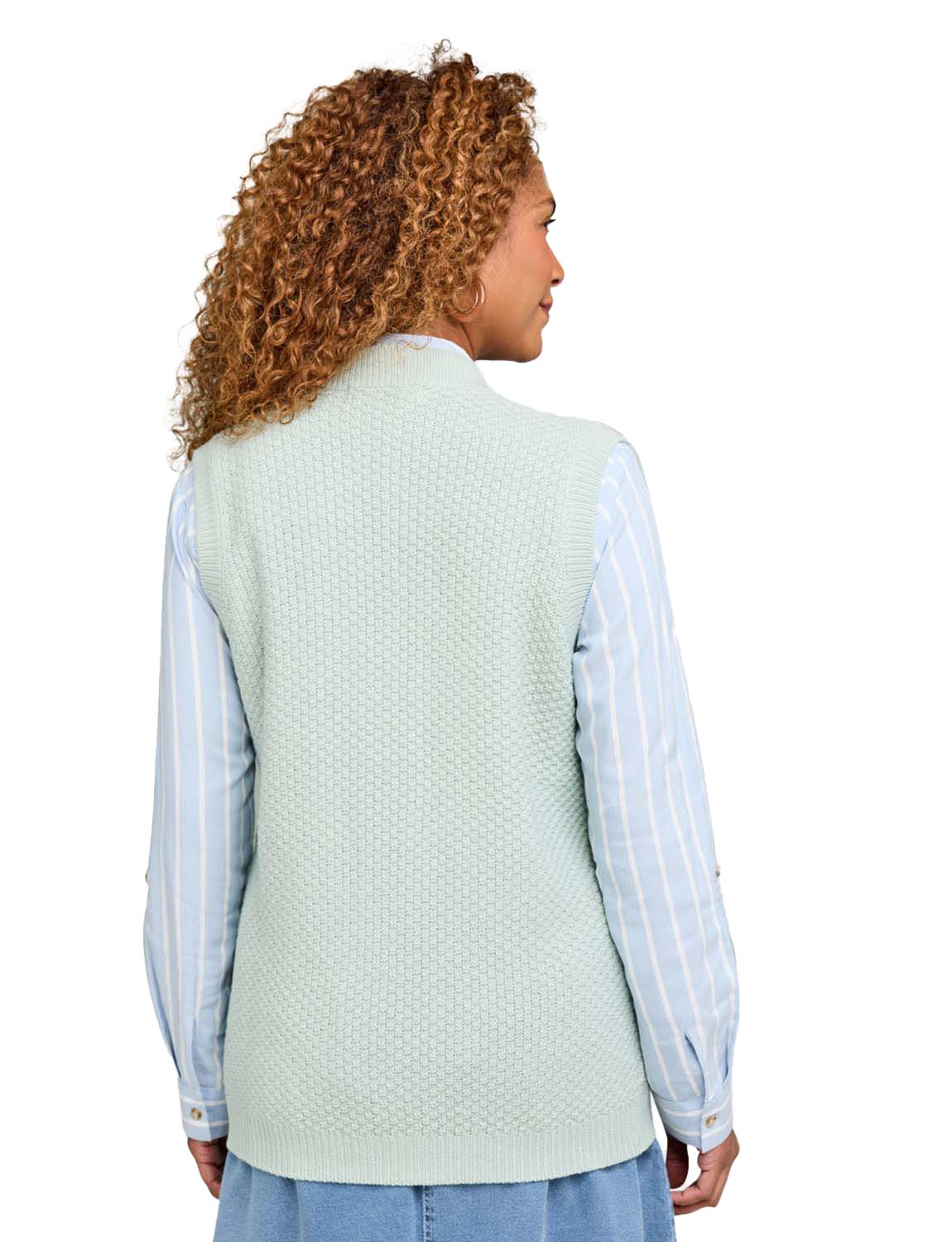 Ladies Two Pocket Knitted Waistcoat Basket Weave Texture with Mock Horn Buttons - Picture 14 of 28