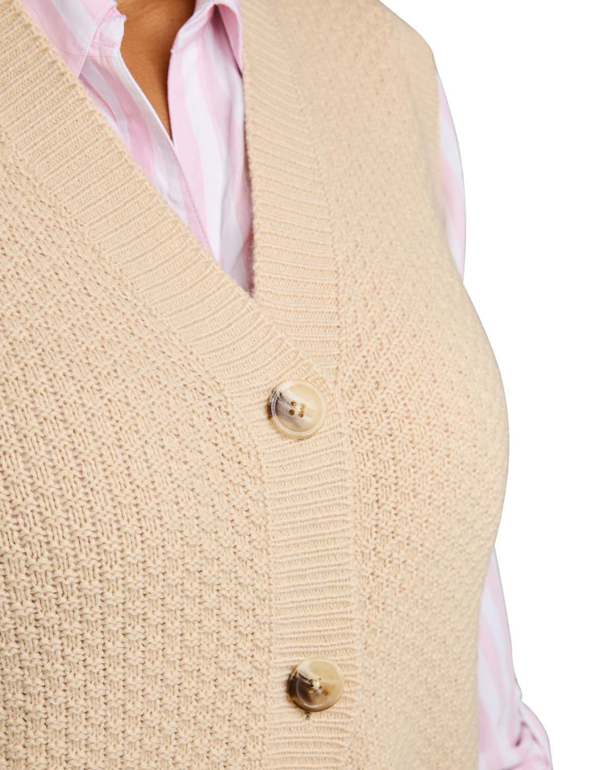 Ladies Two Pocket Knitted Waistcoat Basket Weave Texture with Mock Horn Buttons - Picture 19 of 28