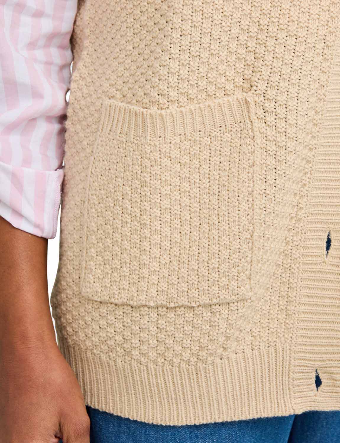 Ladies Two Pocket Knitted Waistcoat Basket Weave Texture with Mock Horn Buttons - Picture 20 of 28