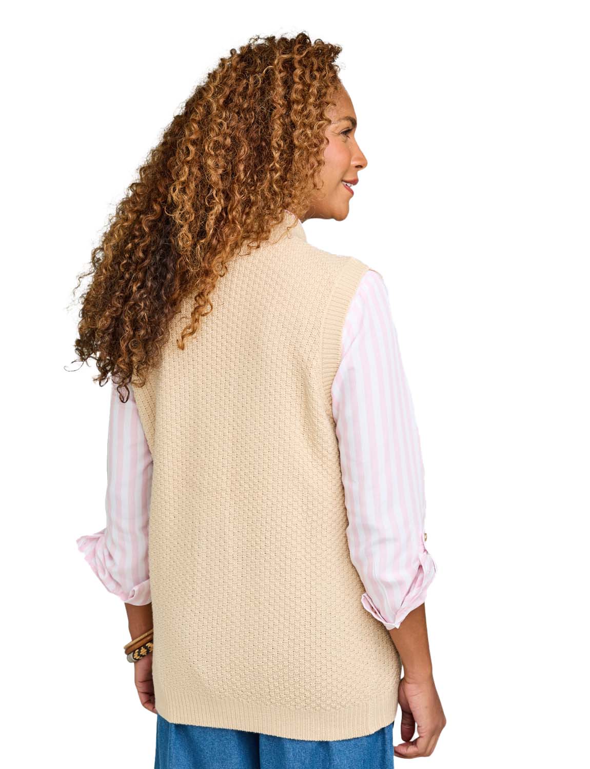Ladies Two Pocket Knitted Waistcoat Basket Weave Texture with Mock Horn Buttons - Picture 21 of 28