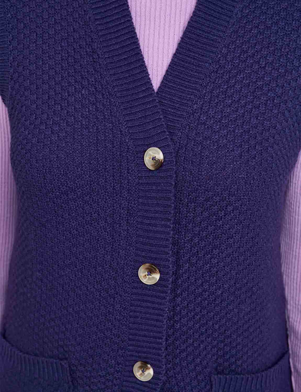 Ladies Two Pocket Knitted Waistcoat Basket Weave Texture with Mock Horn Buttons - Picture 26 of 28