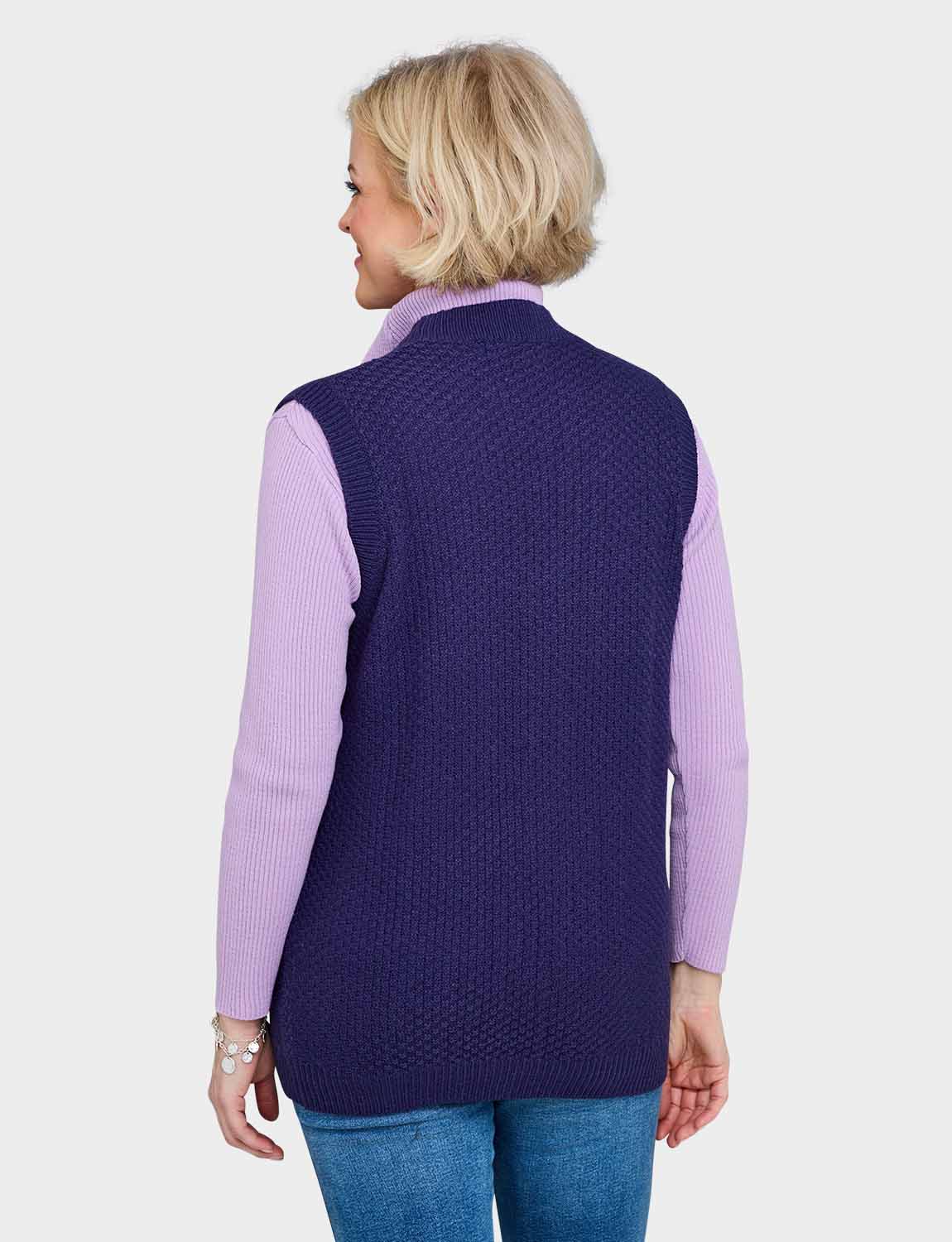 Ladies Two Pocket Knitted Waistcoat Basket Weave Texture with Mock Horn Buttons - Picture 28 of 28