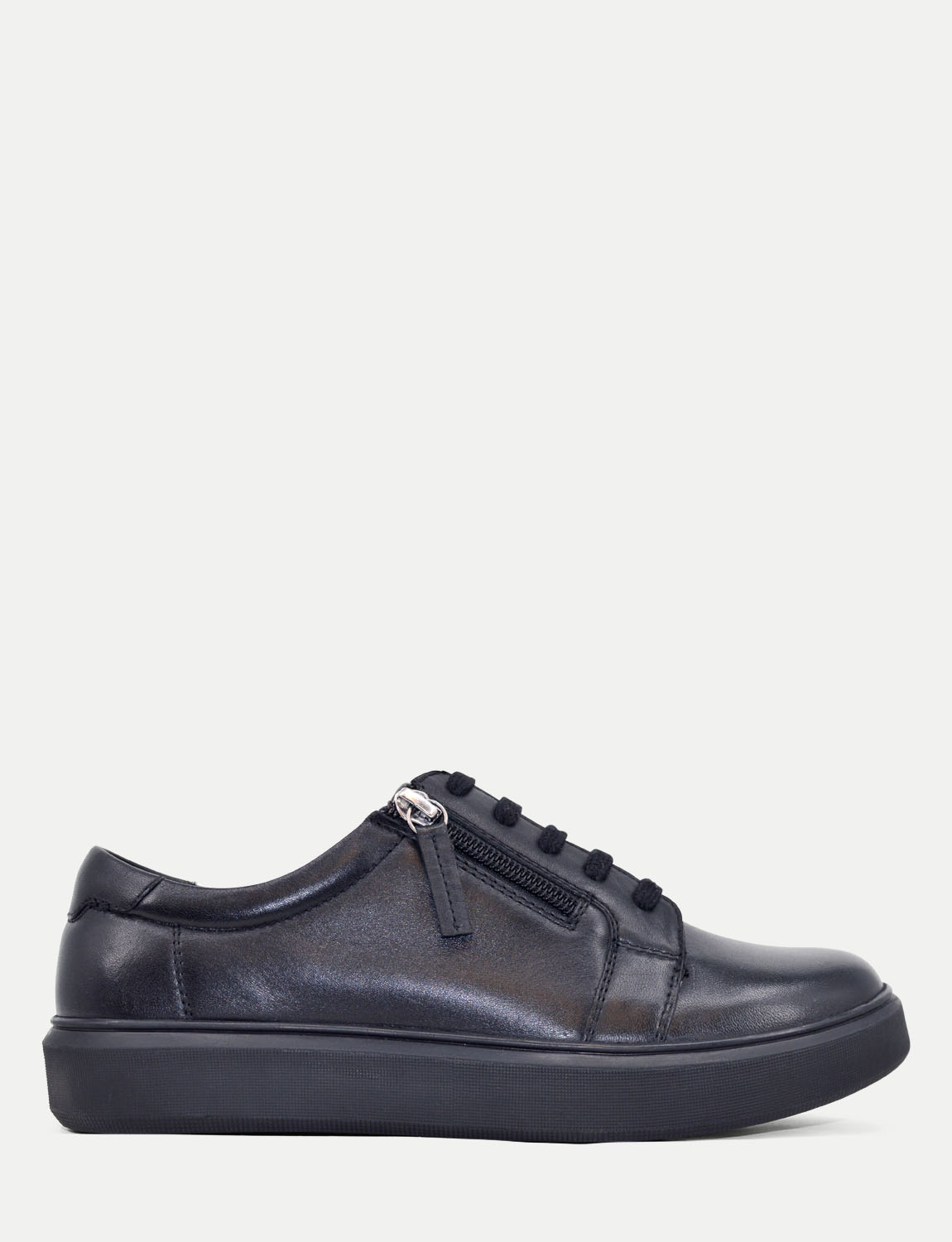 Ladies Wide EEE Fit Leather Trainers with Side Zip and Lace-Up Fastening Extra