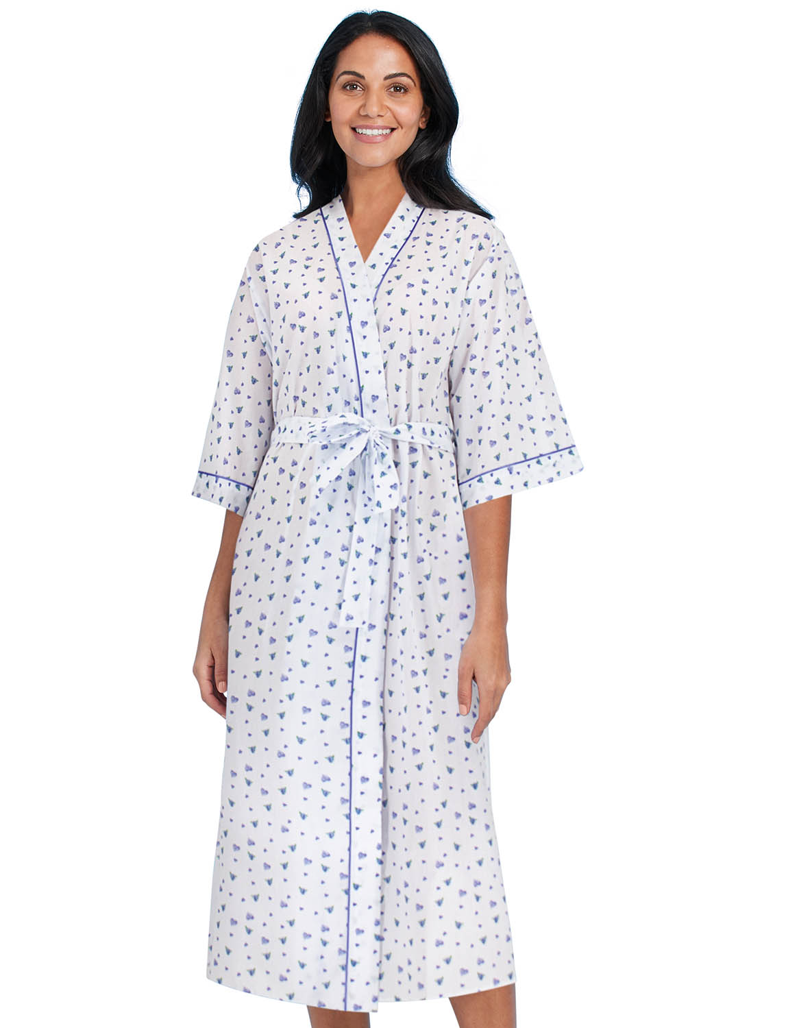 Image of Floral Heart Print Wrap Robe T/C