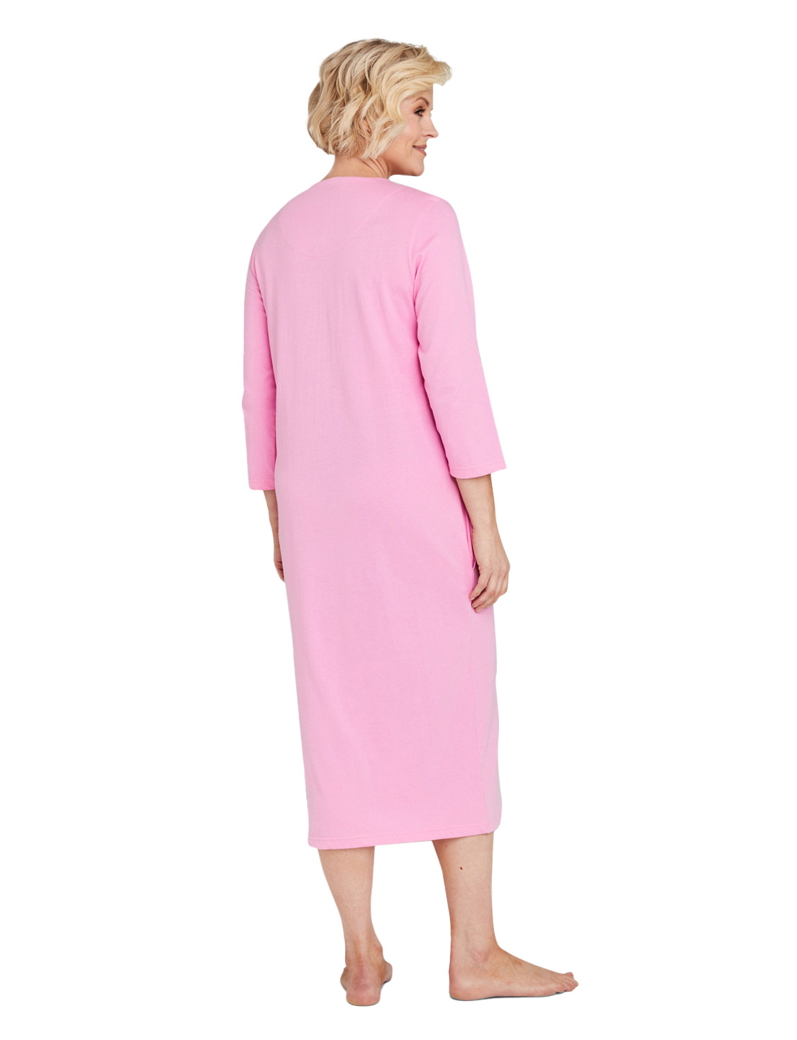 Ladies Embroidered Zip Through Dressing Gown – 100% Cotton Jersey Robe for - Picture 14 of 14