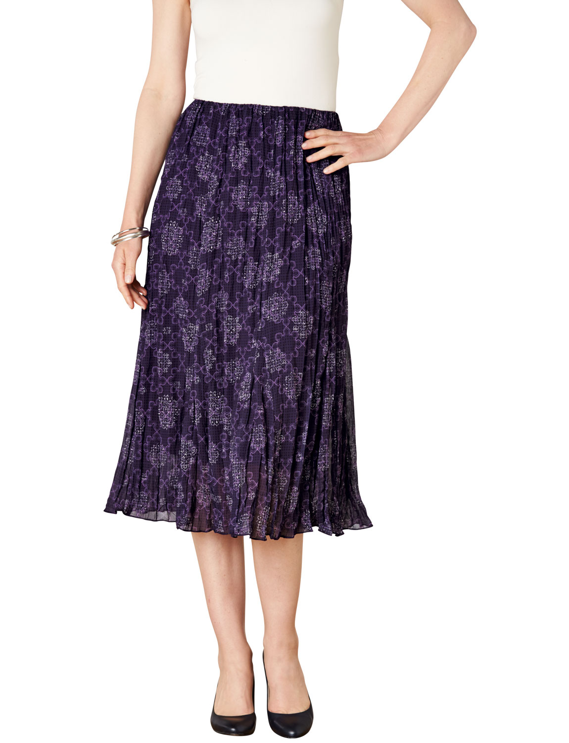 Ladies Fully Lined Elasticated Waist Crinkle Skirt | eBay