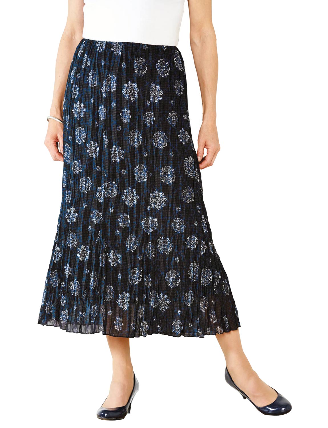 Ladies Fully Lined Elasticated Waist Crinkle Skirt | eBay