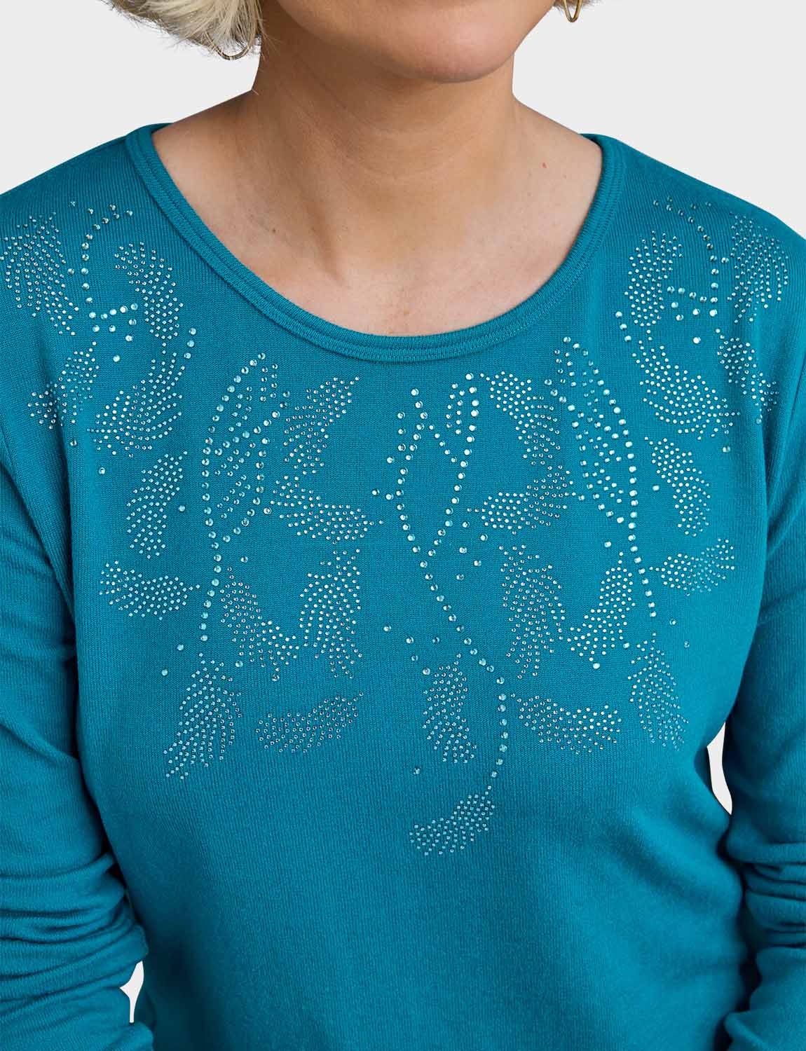 Diamante Trim Long Sleeve Warm Handle Top Soft Fabric Elegant Top with Sparkly - Picture 13 of 14