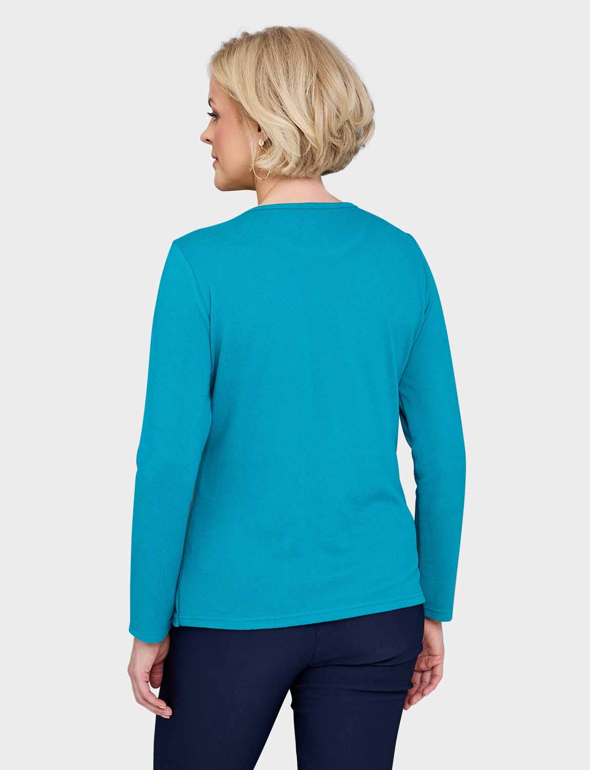 Diamante Trim Long Sleeve Warm Handle Top Soft Fabric Elegant Top with Sparkly - Picture 14 of 14