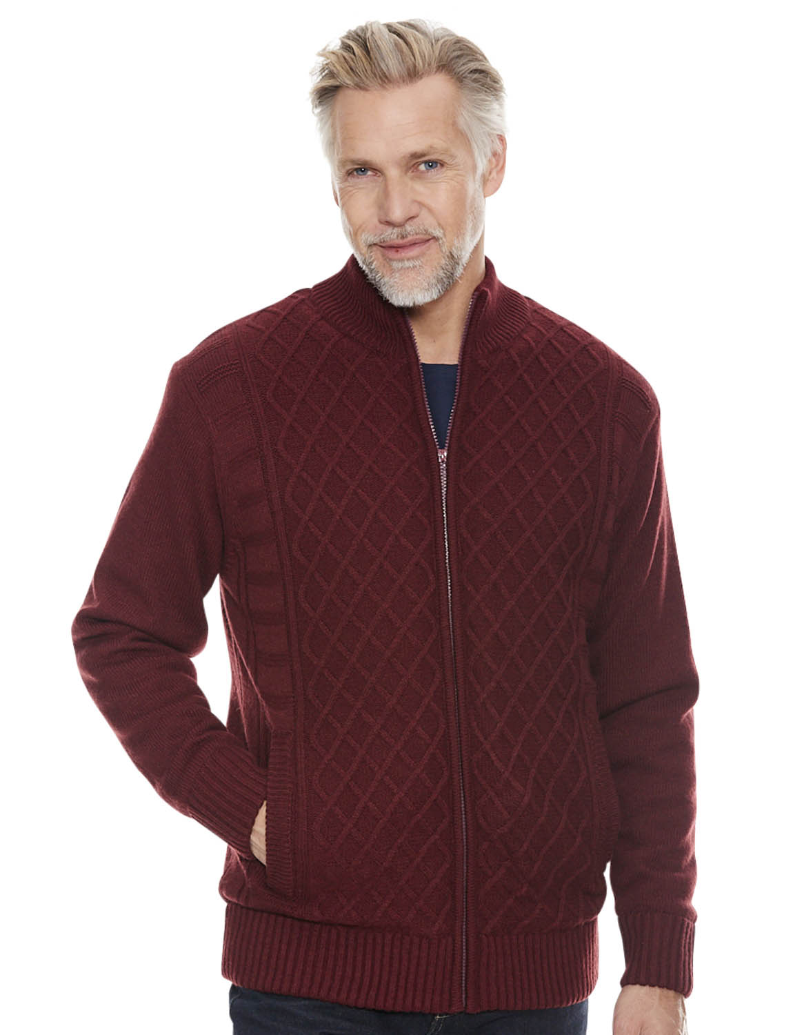sherpa lined cable knit cardigan