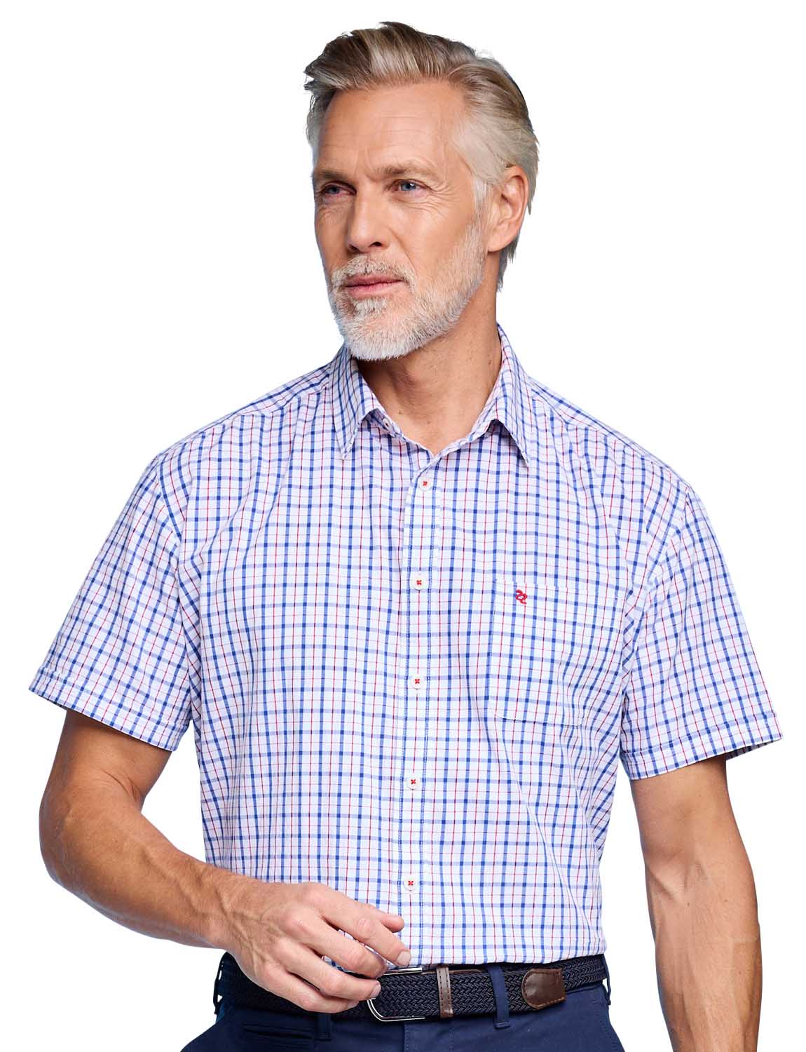 Mens Comfort Fit Short Sleeve Check Shirt (Yarn Dyed Fabric & Square Cut Hem)