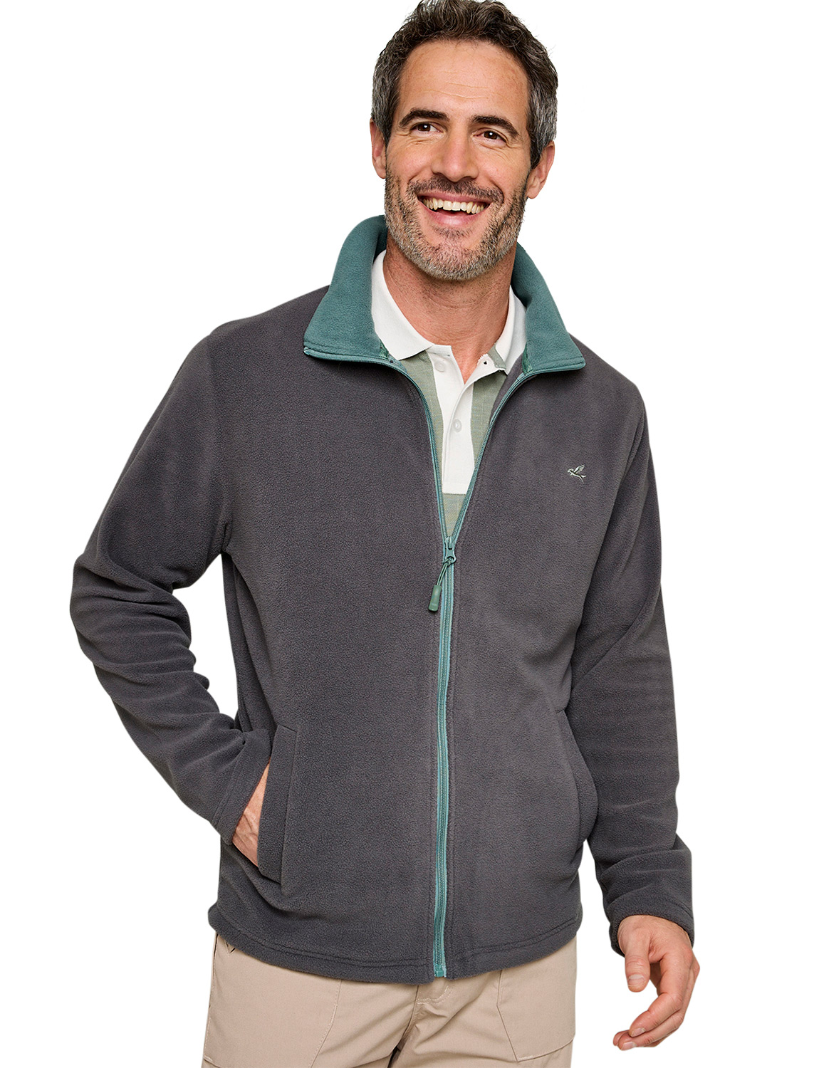 Mens Fleece Jacket Set With Contrasting Collar And Quick-Drying Micro-Polyester - Picture 3 of 16