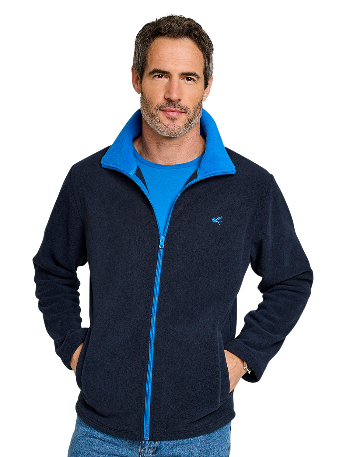 Mens Fleece Jacket Set With Contrasting Collar And Quick-Drying Micro-Polyester - Picture 10 of 16