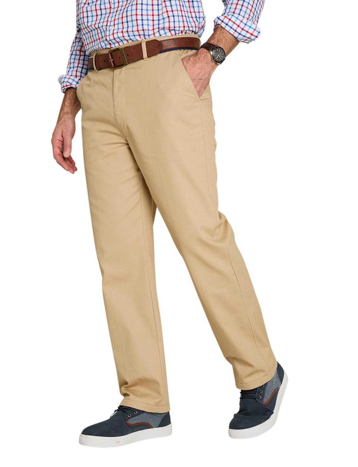 Mens Cotton Chino Trousers Stain and Water-Resistant with Elasticated Waist by