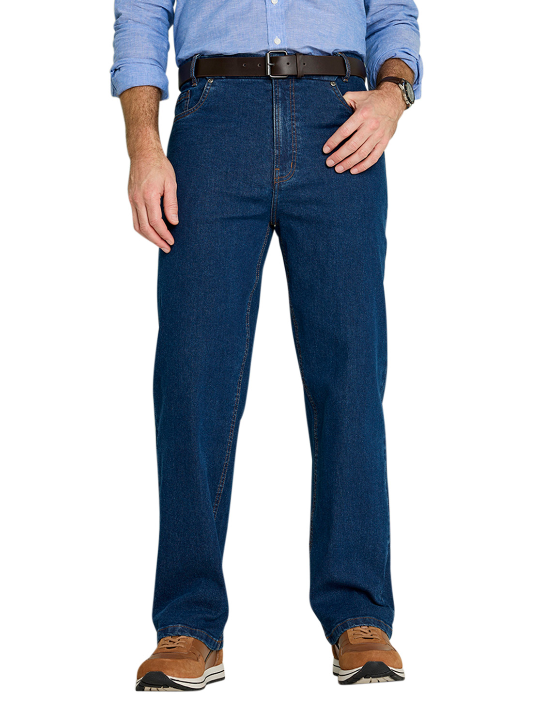 Mens Jeans With Belt, 5-Pocket Stretch Denim Jean with Hidden Stretch Waist by